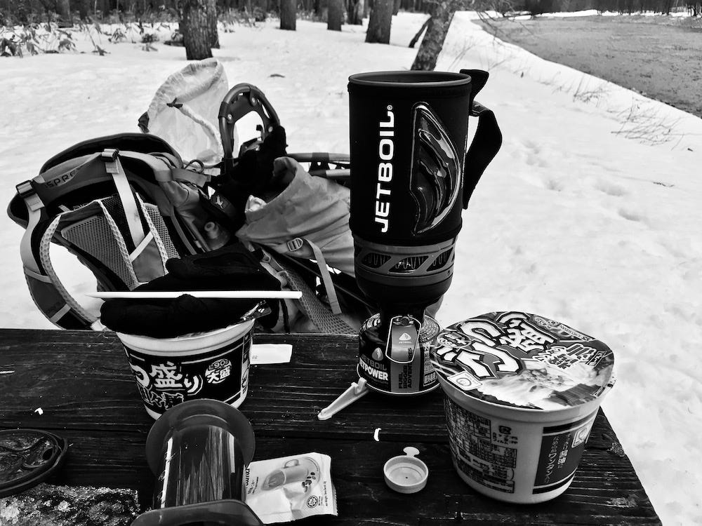 Coffee and instant ramen in Kamikochi