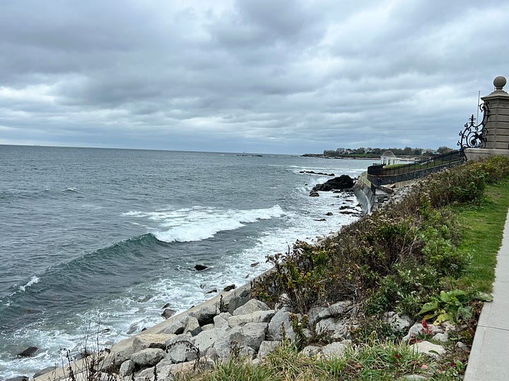 walk, ocean, waves, sky, rocks