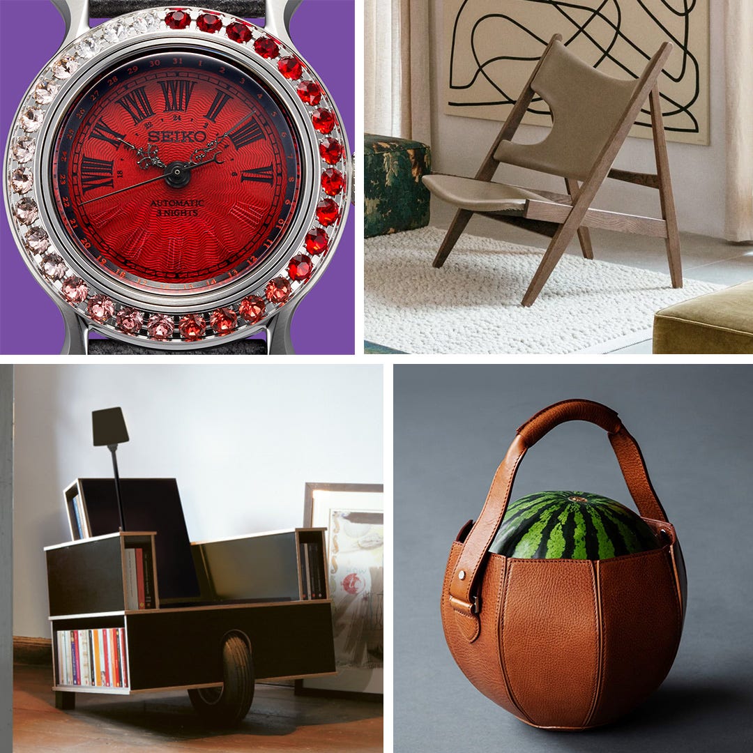 Vampire Exclusive Watch (Image: Seiko) | Knitting Chair (Image: Audo) | Bookinist (Image: Nils Holger Moormann) | Bag for Single Water Melon (Image: Tsuchiya Kaban)