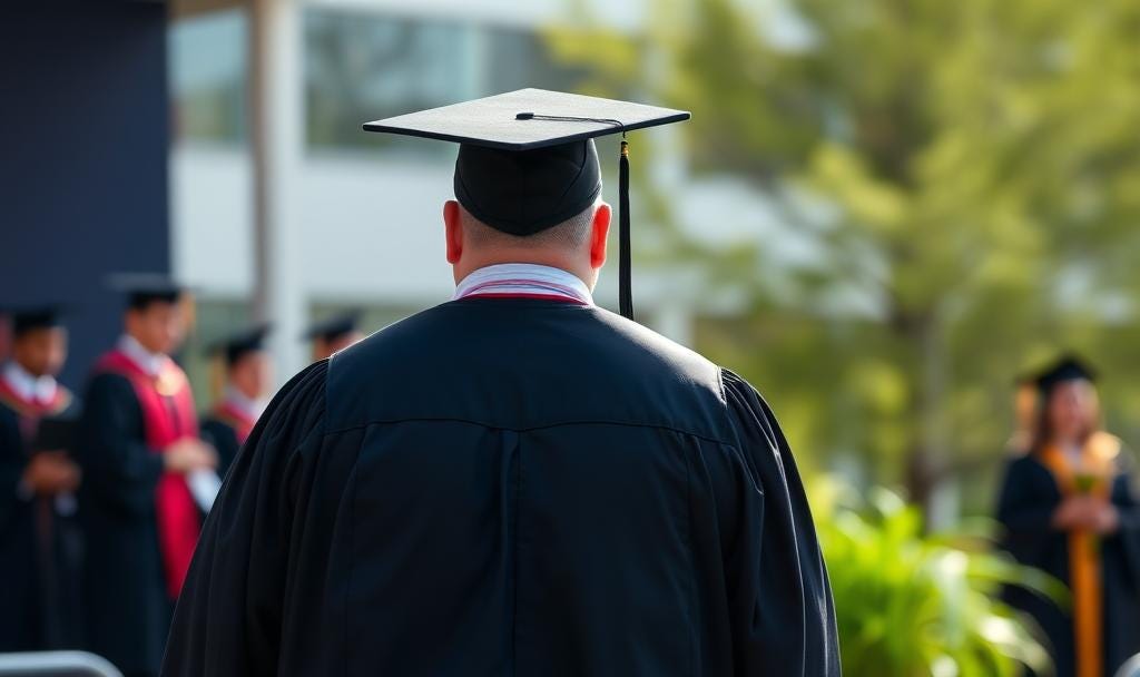 Mark H. Durgee late-diagnosed autism SAFE Unmasking Man graduates college at an outside ceremony.