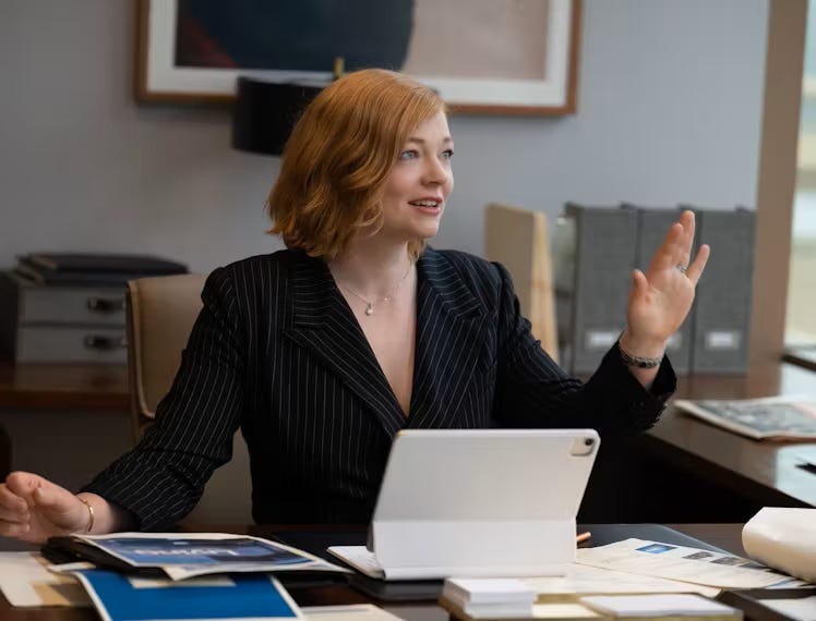 Shiv Roy from Succession symbolizing female ambition and leadership in a male-dominated environment. Shiv Roy from Succession symbolizing female ambition and leadership in a male-dominated environment.