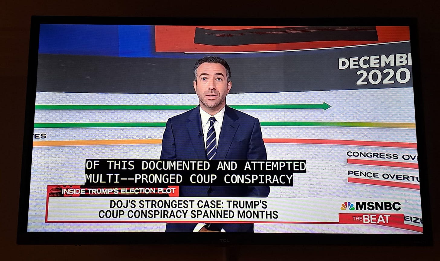 May be an image of 1 person and text that says 'ES DECEMBI 2020 OF THIS DOCUMENTED AND ATTEMPTED MULTI--PRONGED -PRONGED COUP CONSPIRACY INSIDE TRUMP'S ELECTION.PLOT DOJ'S STRONGEST CASE: TRUMP'S COUP CONSPIRACY SPANNED MONTHS CONGRESS OV PENCE OVERTU MSNBC THEBEAT'