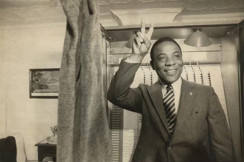 W. Wilson Goode gives a victory sign after voting in the Philadelphia mayoral election in 1983, becoming the city's first Black mayor. His controversial tenure later included ordering an airstrike that destroyed a neighborhood, killing 6 children and displacing 250.