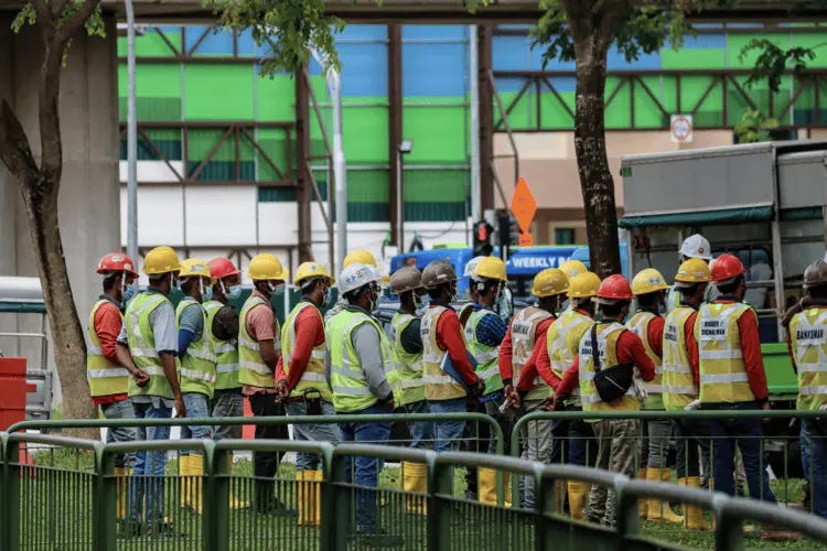 Migrant workers at a construction site