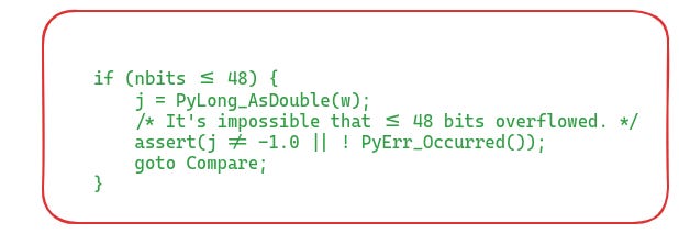 Part-2.2: Handling the case when w fits within 48 bits. In which case it can be typecast to a double value and comparison can be done easily Part-2.2: Handling the case when w fits within 48 bits. In which case it can be typecast to a double value and comparison can be done easily