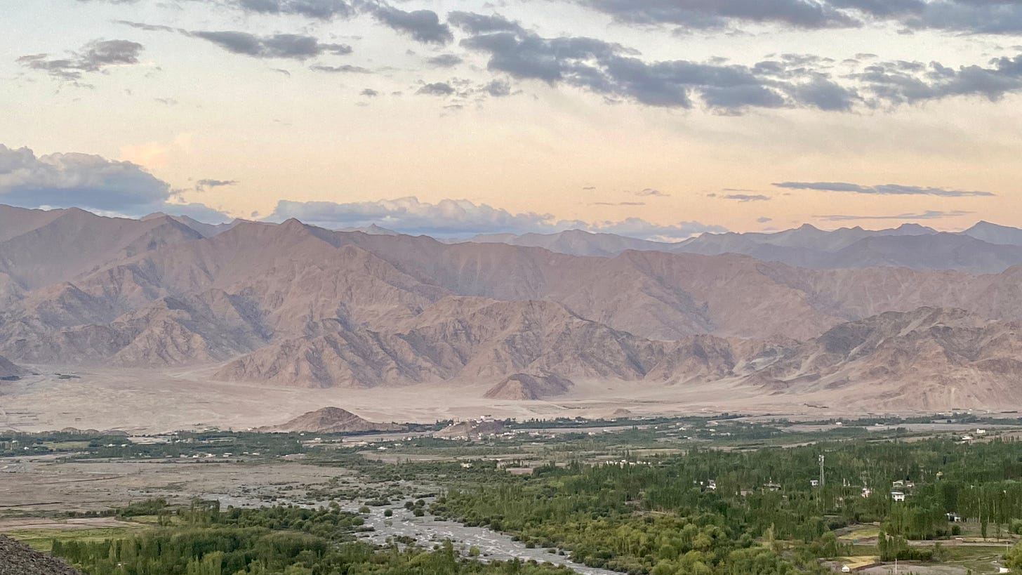 A picture of a panorama of Ladakh in late summer evening.