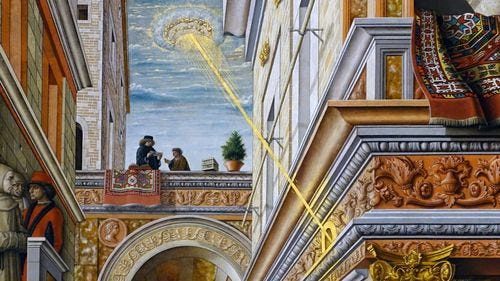 Carlo Crivelli, The Annunciation with Saint Emidius, 1486, egg and oil on canvas, 207 x 146.7 cm (The National Gallery, London) Carlo Crivelli, The Annunciation with Saint Emidius, 1486, egg and oil on canvas, 207 x 146.7 cm (The National Gallery, London)