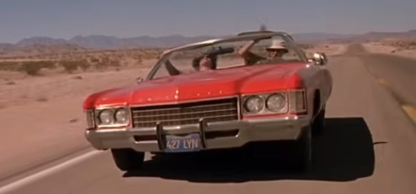 screengrab of red Impala convertible from Fear and Loathing In Las Vegas screengrab of red Impala convertible from Fear and Loathing In Las Vegas