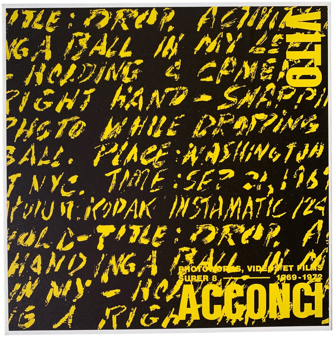 Vito Acconci: Photoworks, Videos et Films Super 8 — 1969-1972, (cassette, box set), Sous-sol, 1988 [midcenturyclassical]