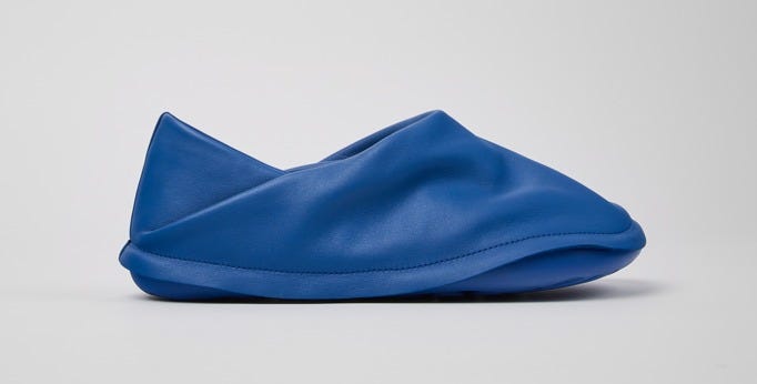 Side view of Camper x ISSEY MIYAKE - Peu Form Blue Leather Women's Shoes.