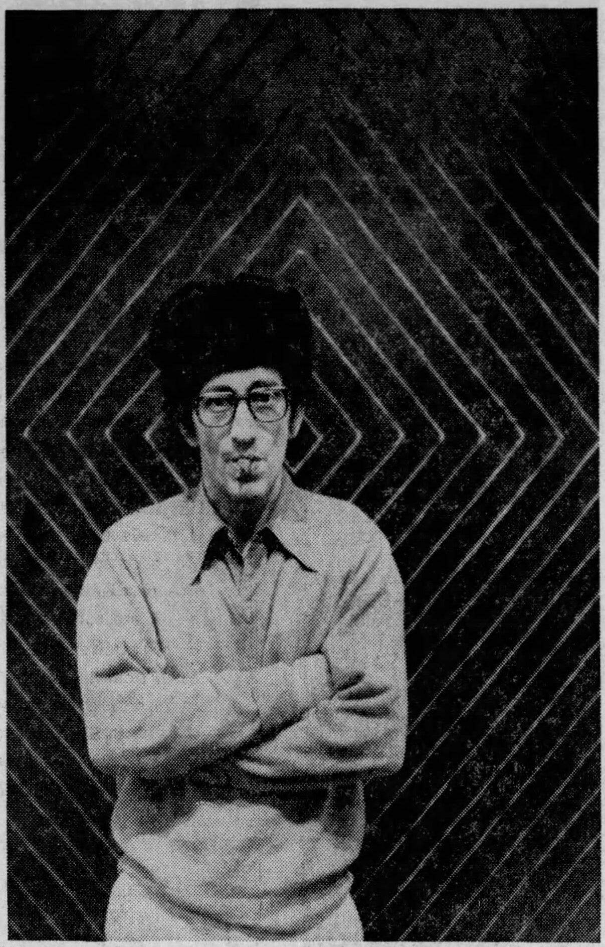 Frank Stella in front of one of his Black Paintings, photographed by The Baltimore Sun in 1976. Frank Stella in front of one of his Black Paintings, photographed by The Baltimore Sun in 1976.