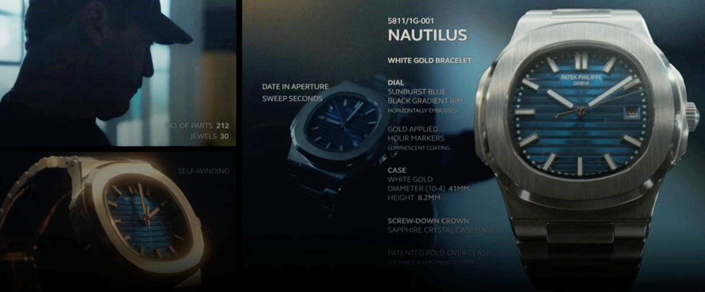 Jon Hamm steals a Patek Philippe Nautilus watch in the series Your Friends and Neighbors. The watch gets a unique moment in the scene, almost like a commercial.