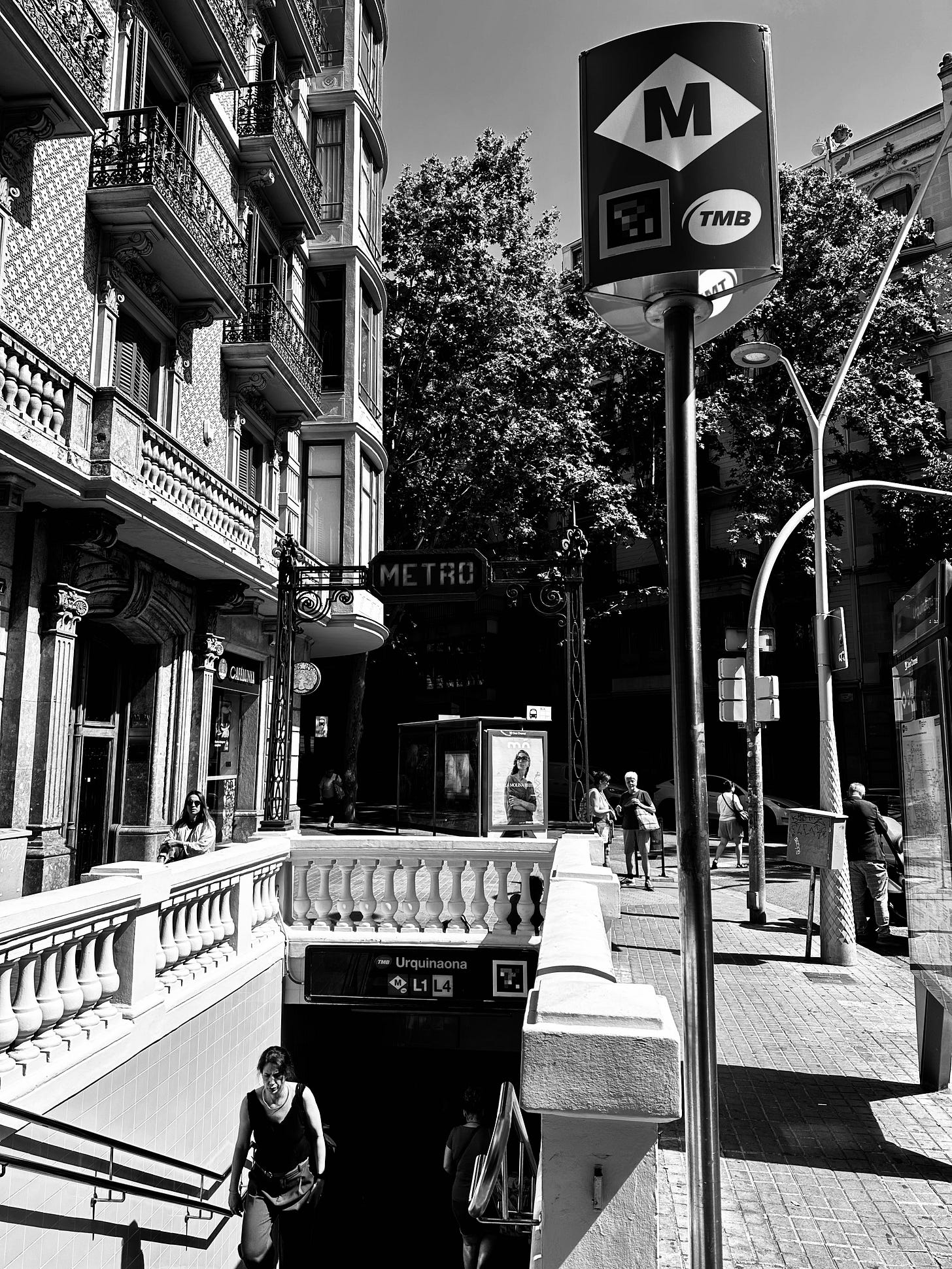Urban Gateway: A Barcelona Metro Entrance in Monochrome Urban Gateway: A Barcelona Metro Entrance in Monochrome