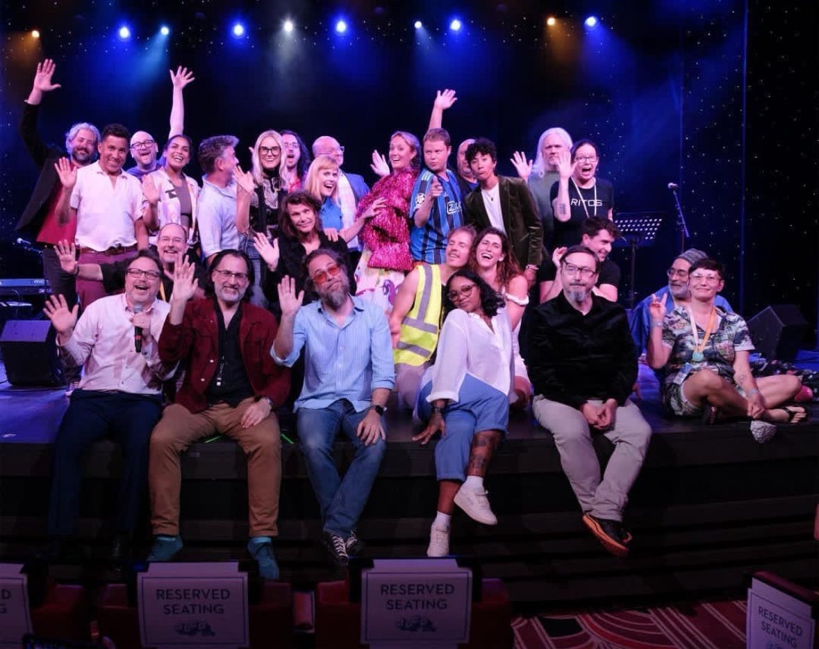 A group shot from the last night of the JoCo Cruise.