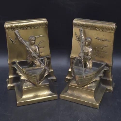 Vintage Philadelphia Manufacturing Brass Whaling Bookend New Bedord Stove Boat - Picture 1 of 21