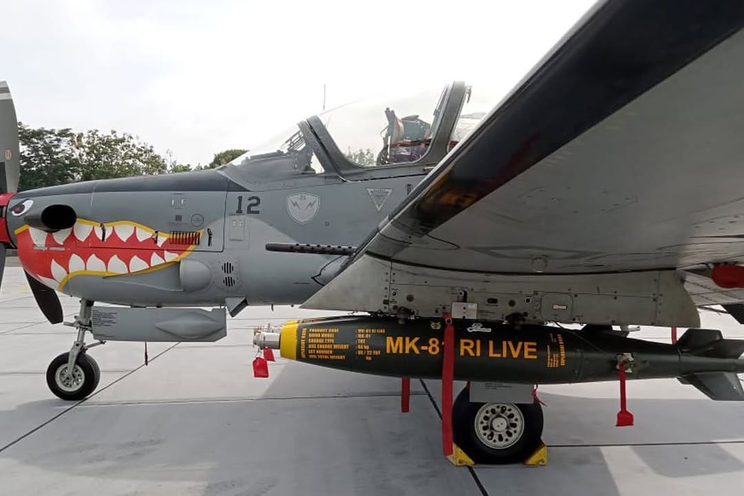 An Indonesian Embraer EMB 314 Super Tucano loaded with the Pindad MK-81 RI Live