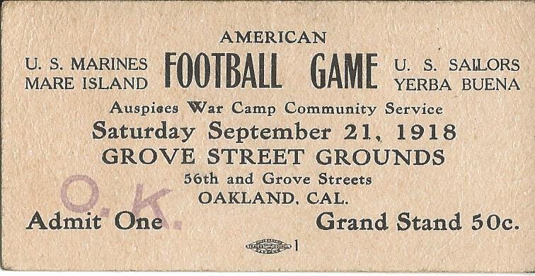 1918 Mare Island vs. Yerba Buena Ticket