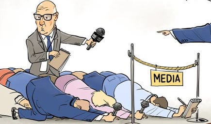 Cartoon of Trump firing reporters.