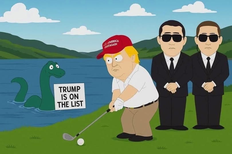 May be pop art of fishing and text that says 'EC CACMERICA LOMERICA GEATAGAIN SCIANERICA be TRUMP IS ON THELIS THE LIST'