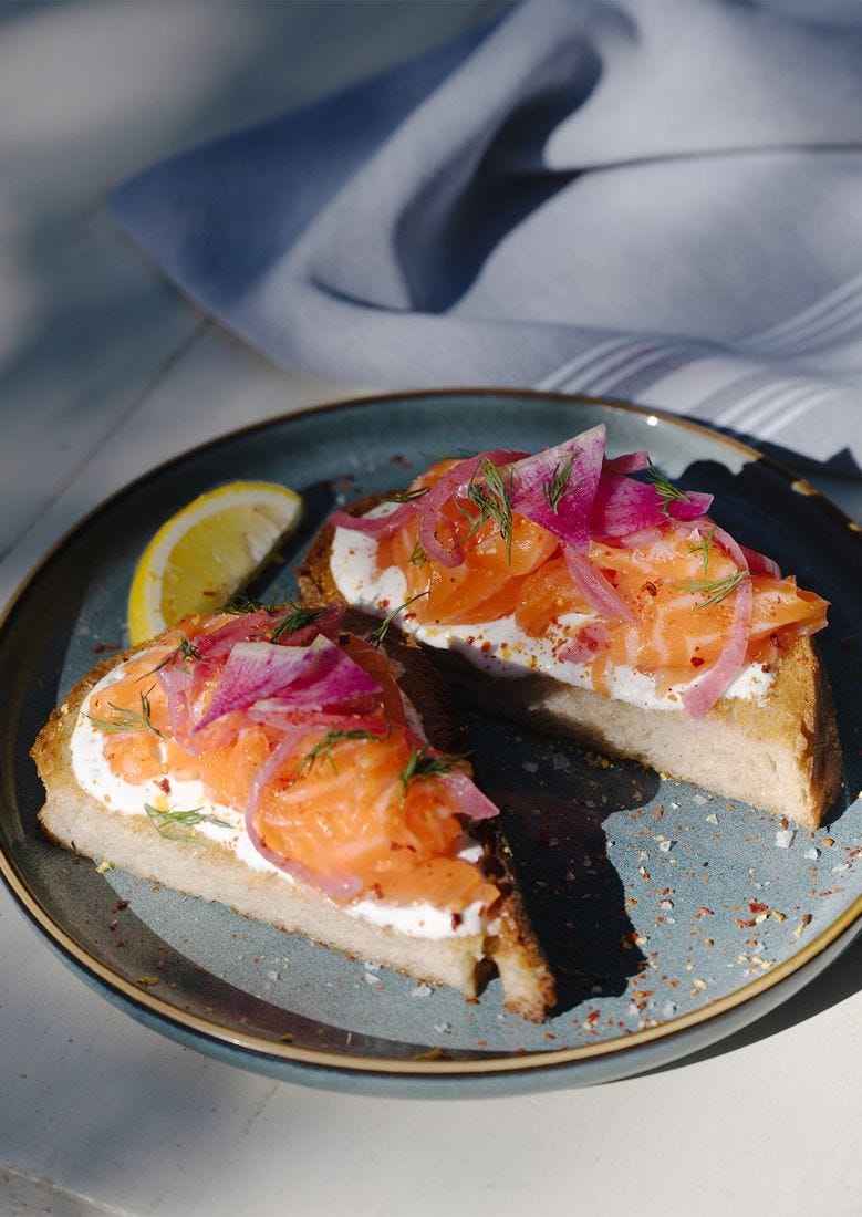 Smoked salmon tartine at the farm-to-table cafe at The Wayback, a cottage hotel near Austin, Texas