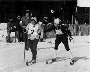 1969 cross-country ski race in downtown Anchorage, Alaska. 1969 cross-country ski race in downtown Anchorage, Alaska.