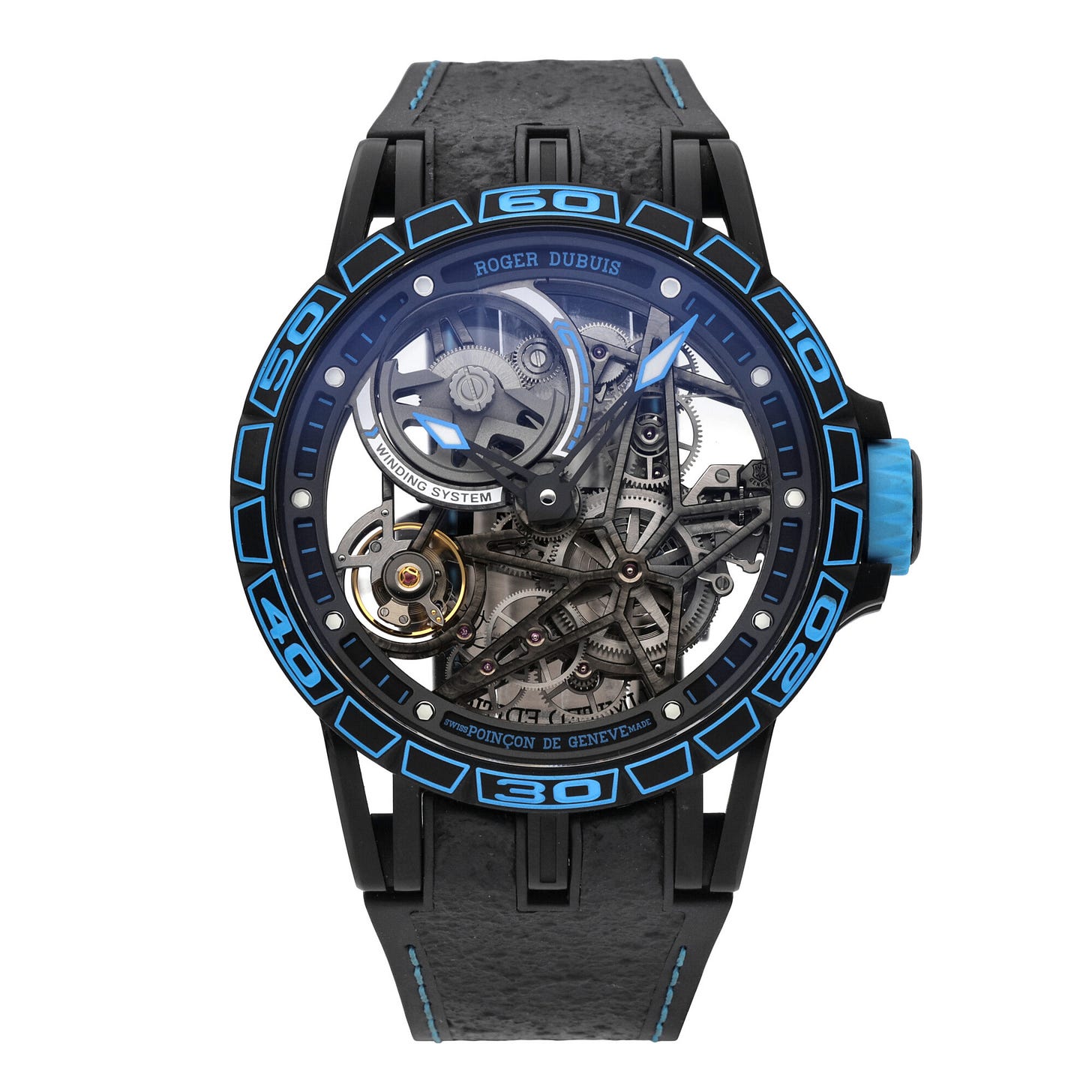Roger Dubuis Excalibur Spider Pirelli Blue 45 DLC-Coated Titanium / Skeletonized / Strap - Limited to 88 Pieces RDDBEX0696 Listing Image 1 Roger Dubuis Excalibur Spider Pirelli Blue 45 DLC-Coated Titanium / Skeletonized / Strap - Limited to 88 Pieces RDDBEX0696 Listing Image 1