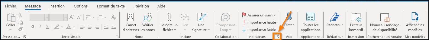 la petite flèche au niveau des indicateurs pour rendre ses messages privés depuis outlook