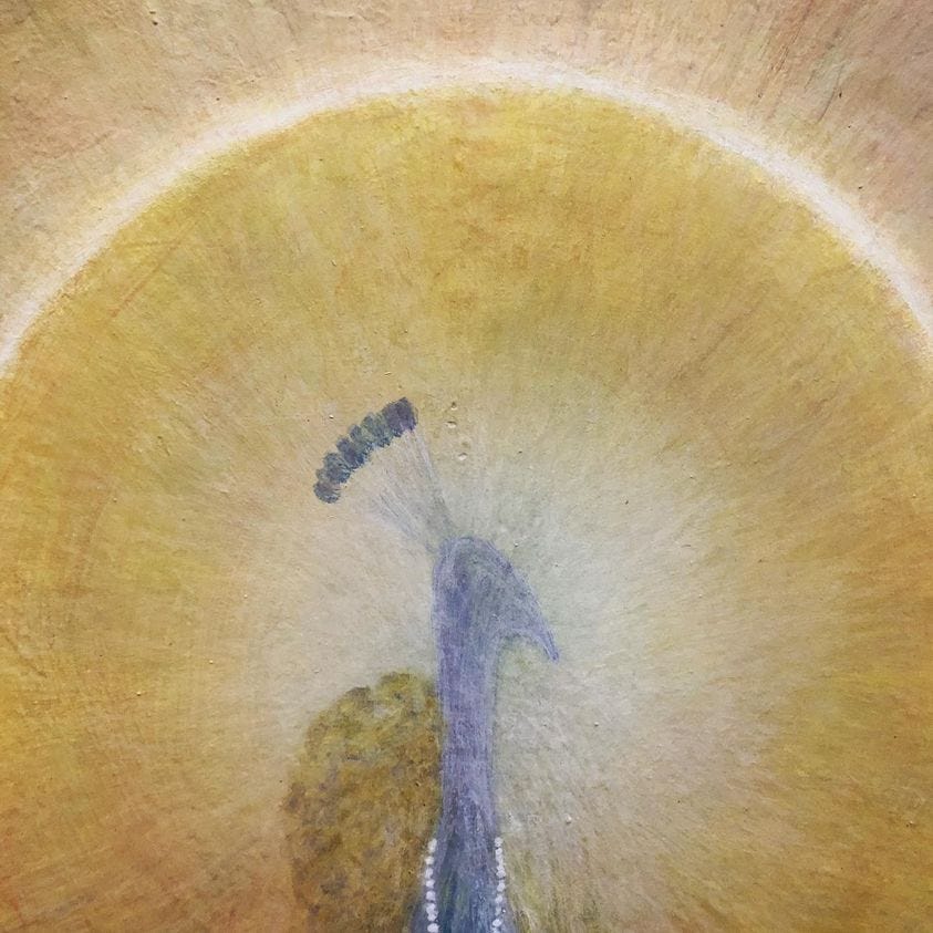 Sabian Symbols: Peacock parading on an ancient lawn