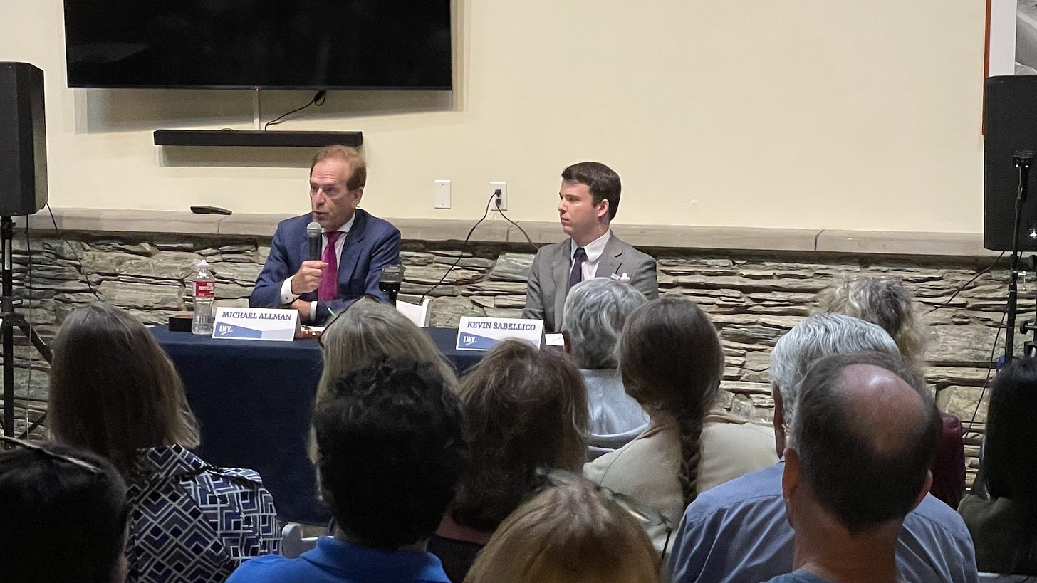 Incumbent Mike Allman, left, and challenger Kevin Sabellico participated in a candidate’s forum on Monday in Del Mar for the Area 4 seat on the San Dieguito Union High School District Board of Trustees. Steve Puterski photo Incumbent Mike Allman, left, and challenger Kevin Sabellico participated in a candidate’s forum on Monday in Del Mar for the Area 4 seat on the San Dieguito Union High School District Board of Trustees. Steve Puterski photo