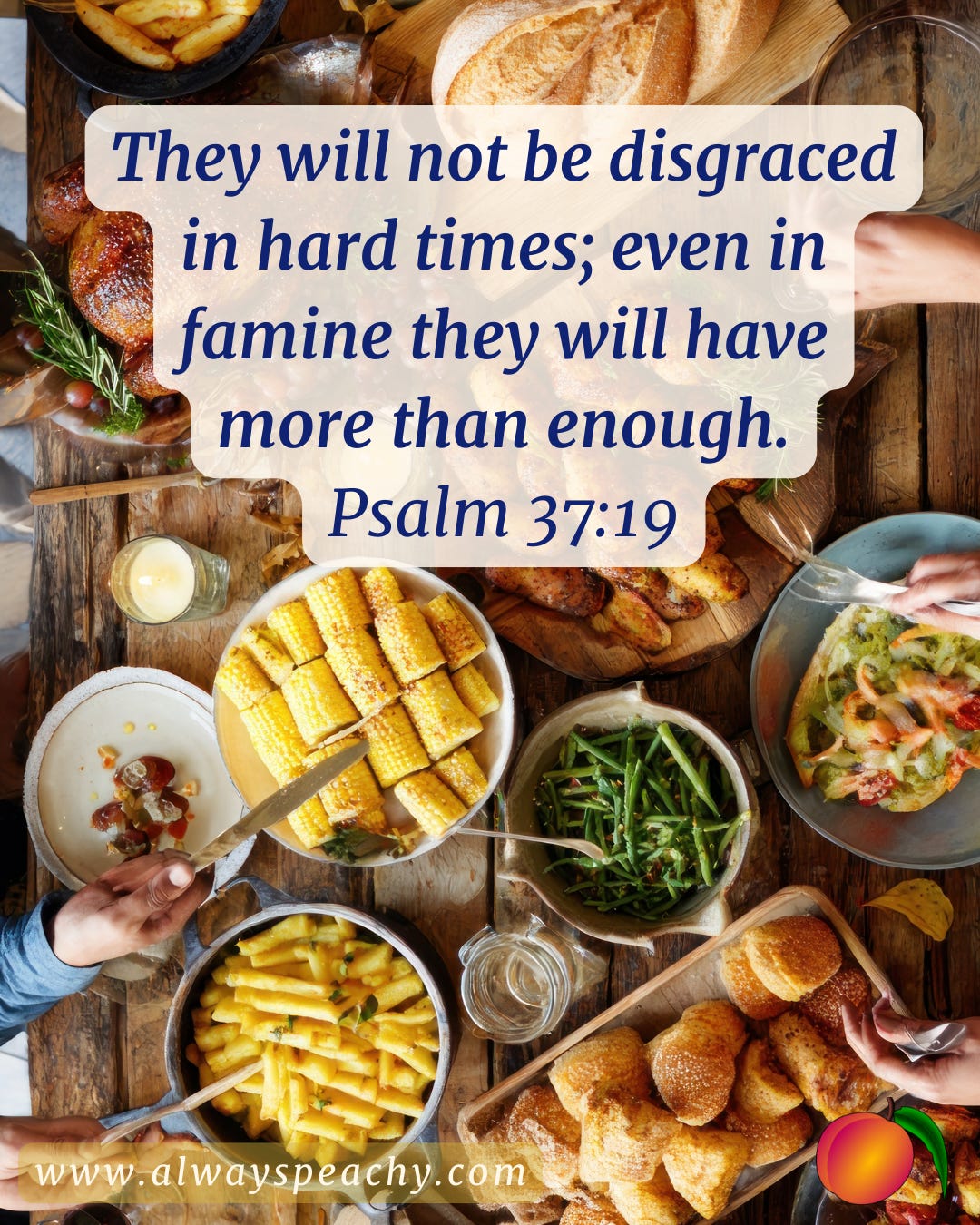 They will not be disgraced in hard times; even in famine they will have more than enough. (Psalm 37:19)