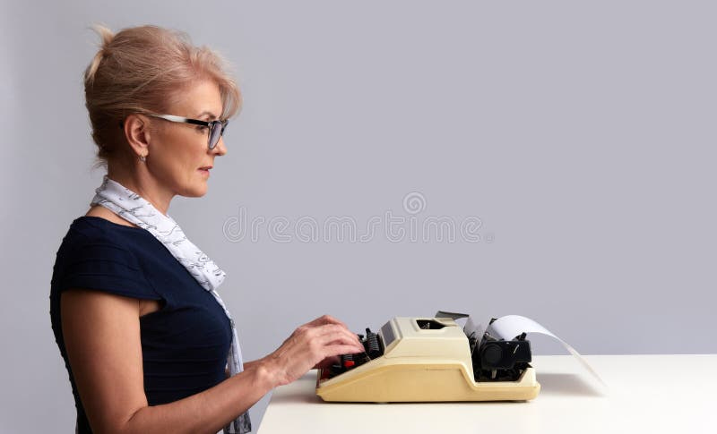 Typist. Woman with Typewriter. Isolated Stock Photo - Image of typewriting,  studio: 102799906