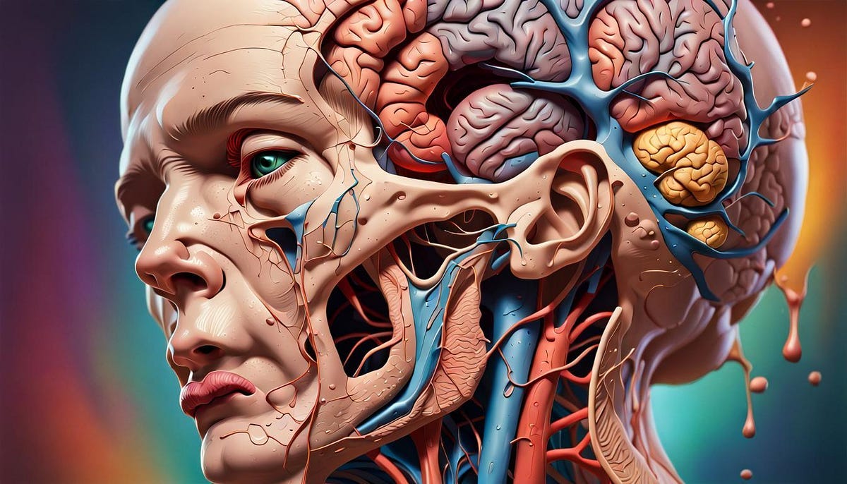 Human head partially dissected Human head partially dissected
