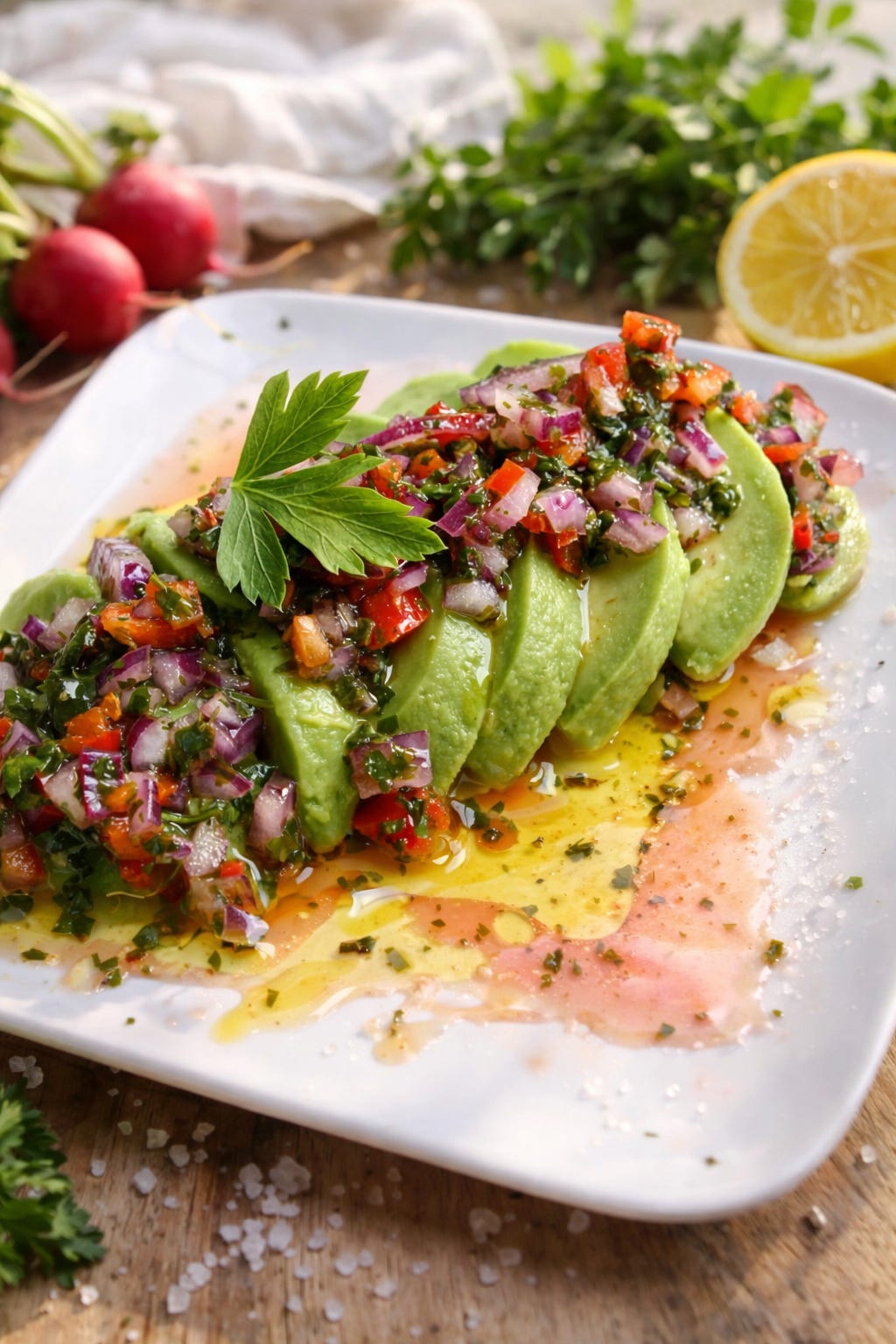 Avocat en éventail sauce vierge : recette fraîche et facile