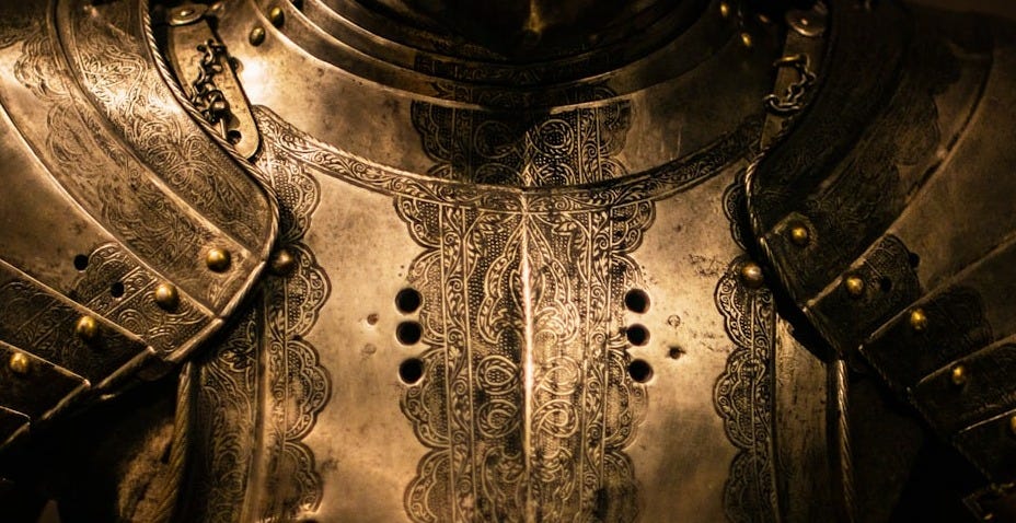 gray stainless steel armor