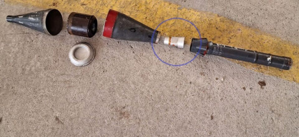 A photo of North Korean F-7 RPG that is believed to have been supplied to North Korea. [NATIONAL INTELLIGENCE SERVICE/YONHAP]