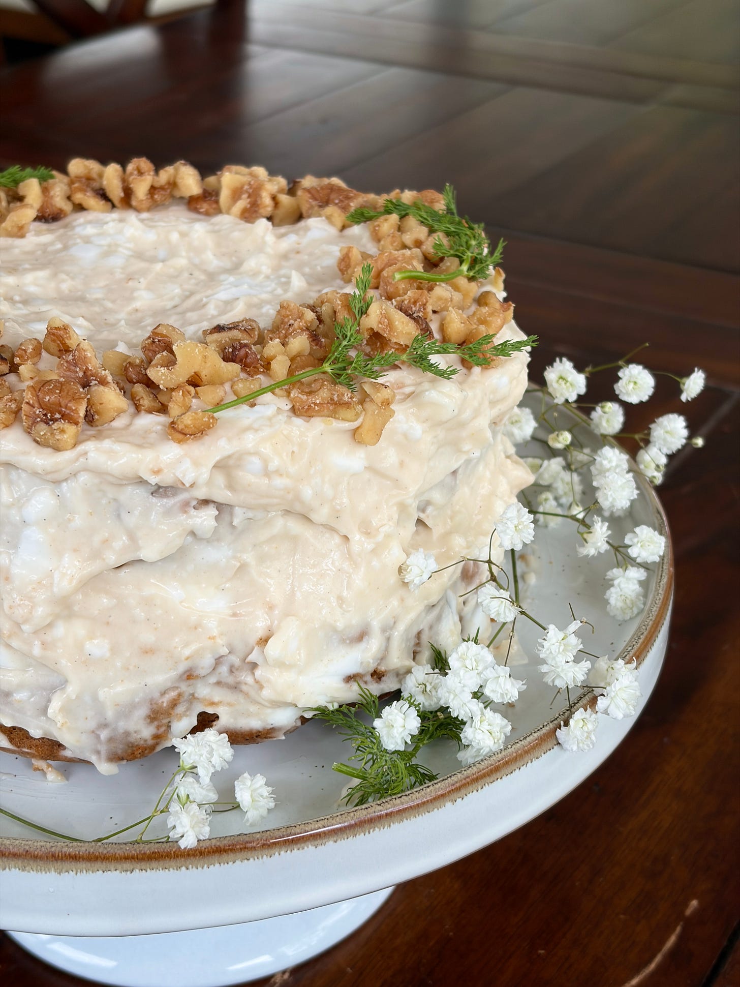 The best carrot cake with a honey walnut cream cheese frosting (gluten-free & dairy-free)