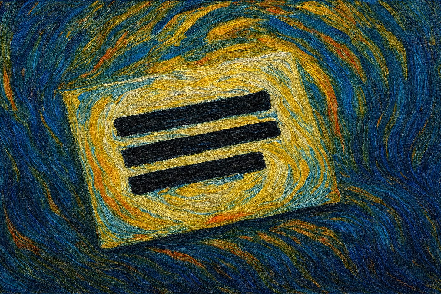 Expressionist oil painting of a white business card with three thick black bars across it, representing Warwick’s business card. Swirling brushstrokes in deep blues, golds, and oranges surround the card, creating a nightmarish, turbulent atmosphere. Expressionist oil painting of a white business card with three thick black bars across it, representing Warwick’s business card. Swirling brushstrokes in deep blues, golds, and oranges surround the card, creating a nightmarish, turbulent atmosphere.
