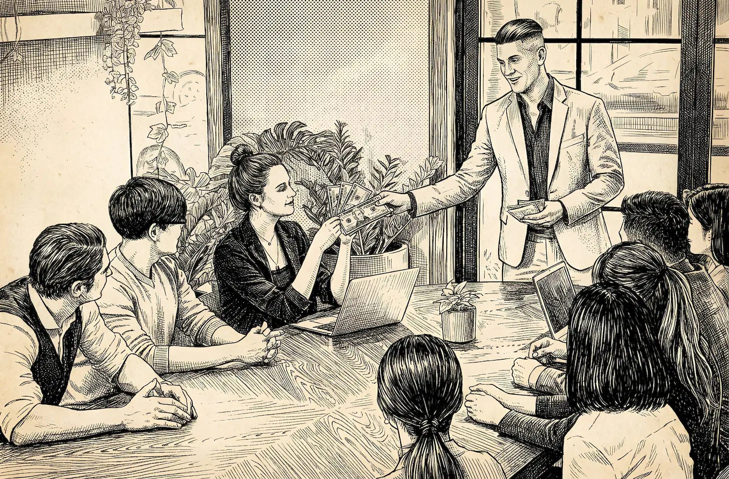 Home Services Manager Hands Out Performance Bonuses At Team Meeting