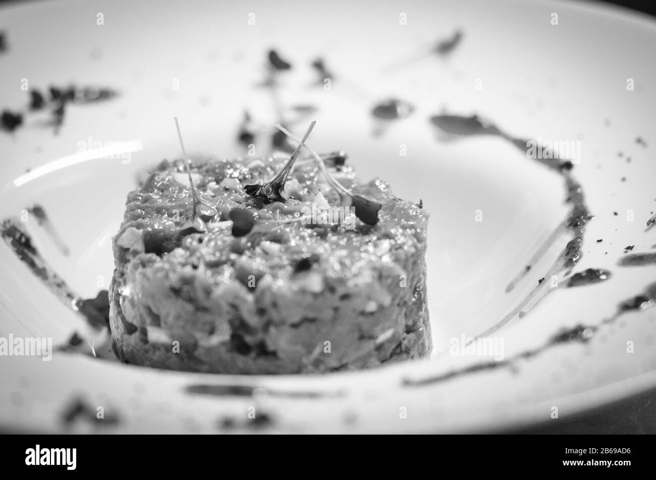 Steak tartare Black and White Stock Photos & Images - Alamy
