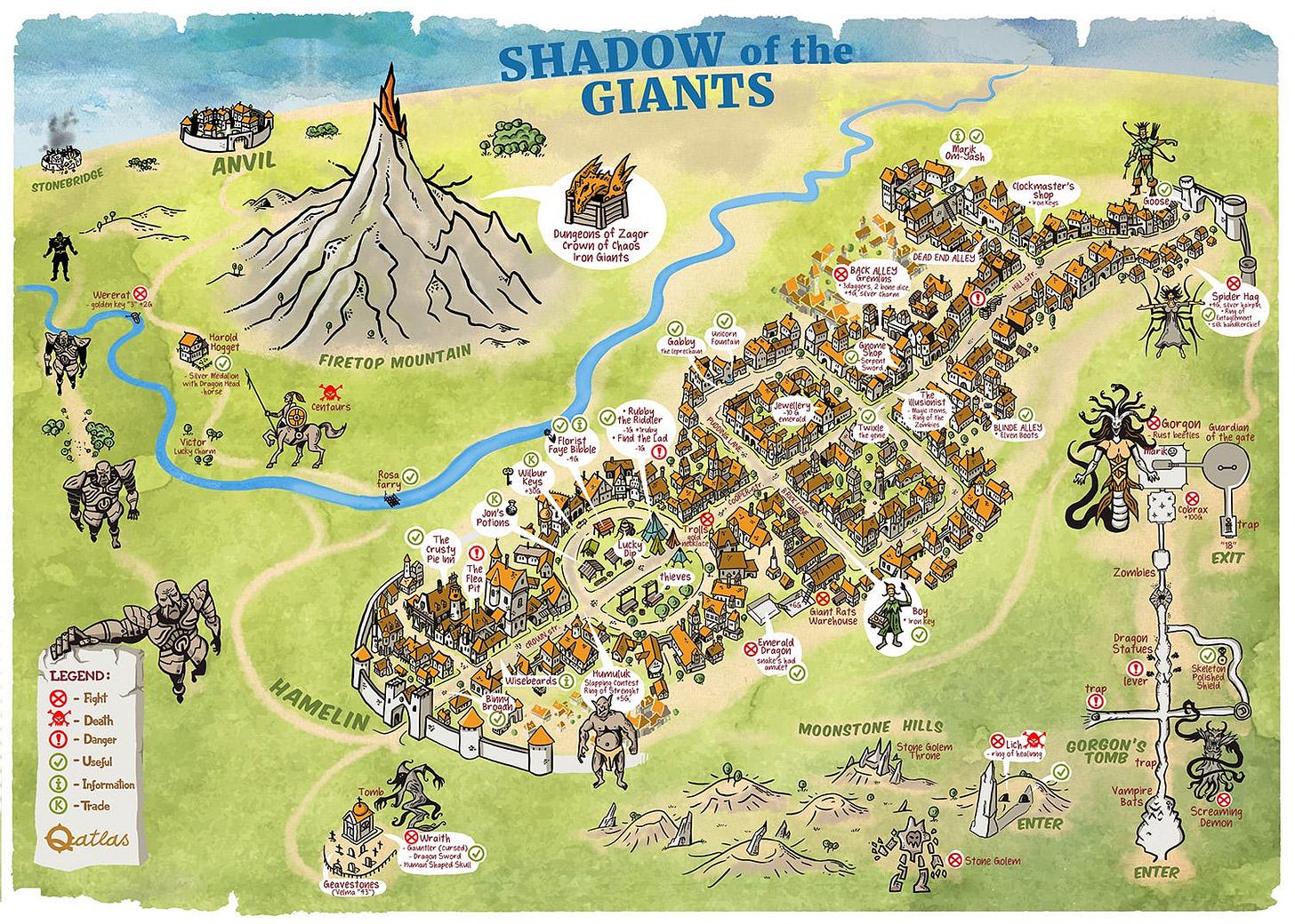 r/gamebooks - Ian Livingstone - Shadow of the Giants. It wasn't easy to put together the map because the adventure takes place in several locations with different styles, but it was good fun, I loved it.