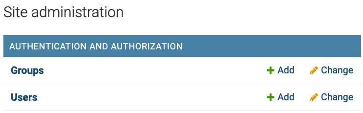 Figure 4.14 – The Groups and Users options on the AUTHENTICATION AND AUTHORIZATION page Figure 4.14 – The Groups and Users options on the AUTHENTICATION AND AUTHORIZATION page