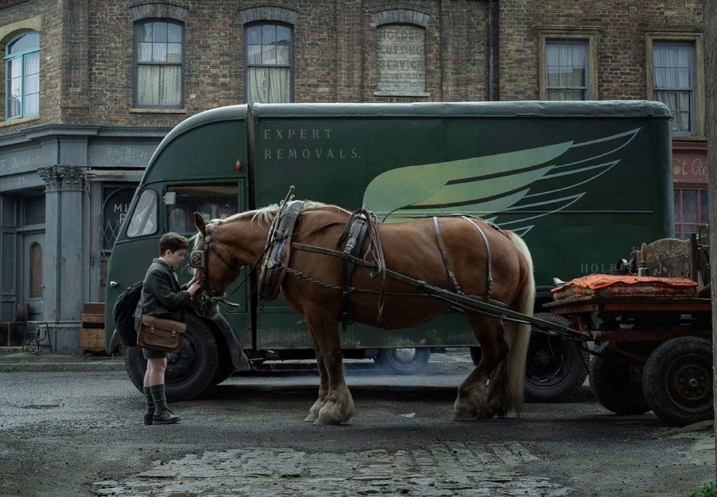 Digory Kirke (David McKenna) greets the horse we presume will become Fledge. I cannot express how happy this image makes me—it’s peak artistry. (Source: Empire) Digory Kirke (David McKenna) greets the horse we presume will become Fledge. I cannot express how happy this image makes me—it’s peak artistry. (Source: Empire)
