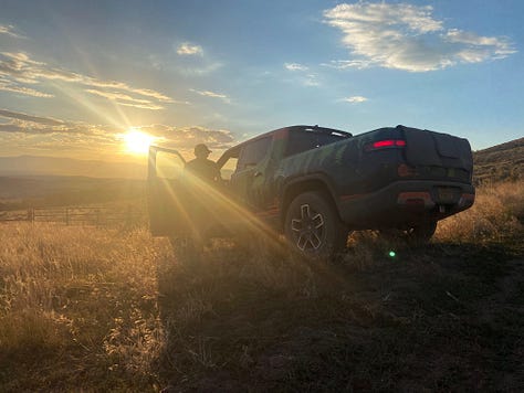 Various images of Arthur Morgan's Rivian R1T