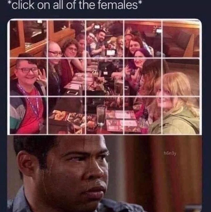 May be an image of 3 people and text that says 'click on all of the temales DES'