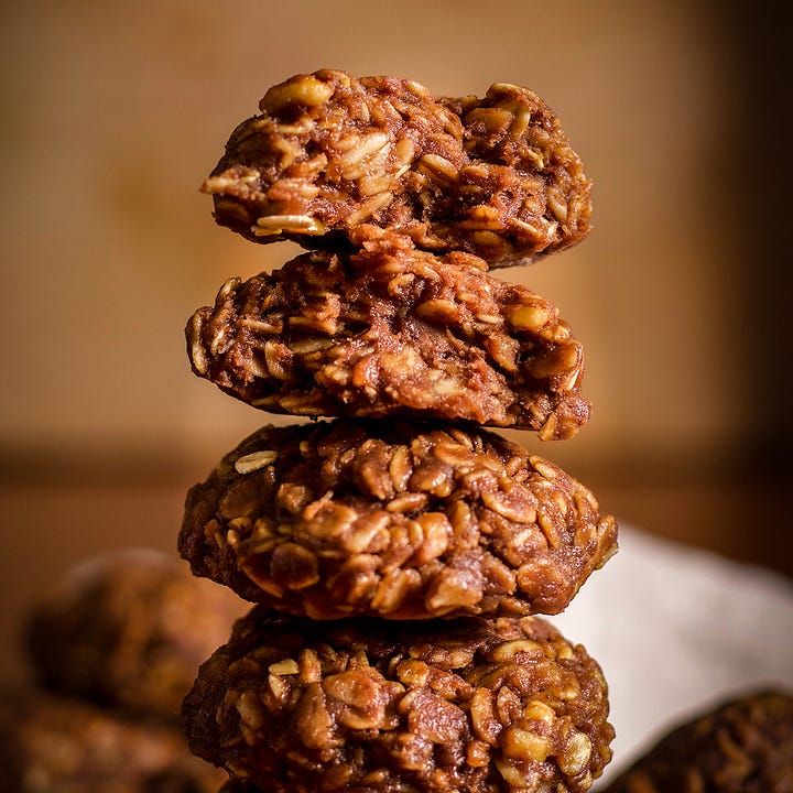 Matcha Shortbread cookies, Oatmeal raisin cookies, cream cheese chocolate chip cookies, and no bake chocolate peanut butter cookies.