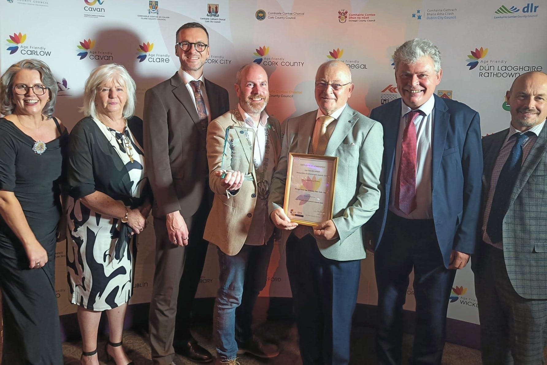 With Cork's Age Friendly Ambassador, John Spillane, and the winning nominees from Cork at the national Age Friendly Ireland Awards in Galway.