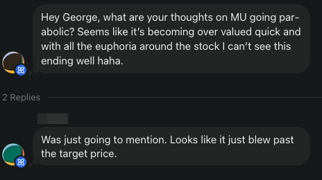 Reader message asking whether Micron looks overvalued after going parabolic, the question that prompted this update. Reader message asking whether Micron looks overvalued after going parabolic, the question that prompted this update.