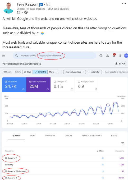 Fery Kaszoni's Linkedin post showcasing the value even simple tools can still drive in search Fery Kaszoni's Linkedin post showcasing the value even simple tools can still drive in search