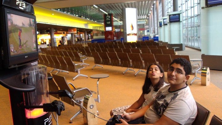 The kids at Charles de Gaulle Airport on the way to the US - August 2010