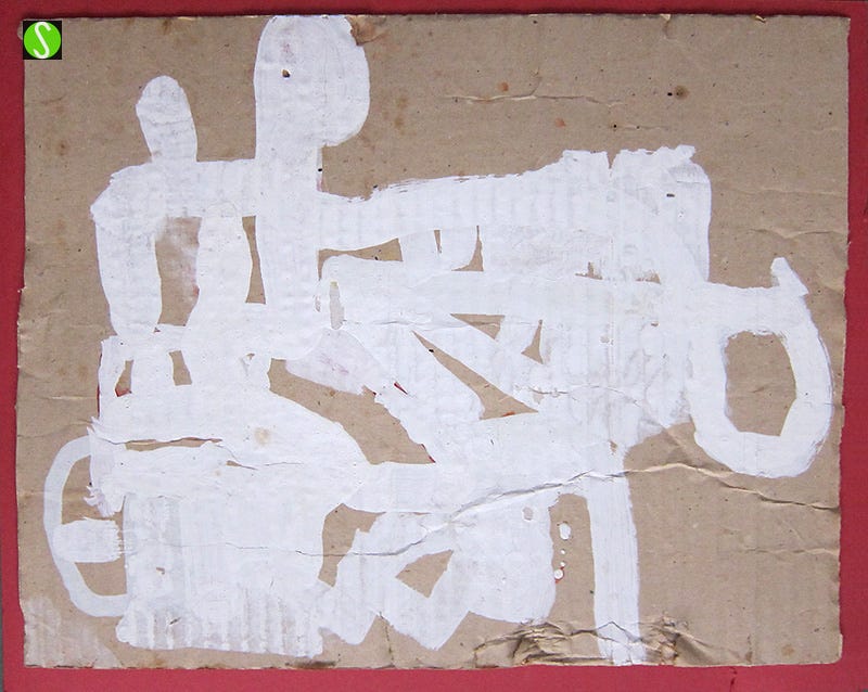Painting on cardboard by Steve Butcher, aged 2 in 1960